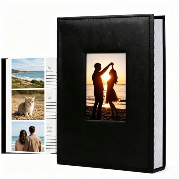 4x6 Photo Picture Album Holds 300 Photos, Large Capacity Slip-in Picture Albums, Premium Leather Cover Wedding Family Anniversary Photo Albums, Black