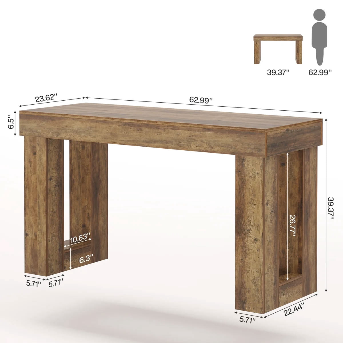 MAYEERTY 63" Industrial Bar Table, Bistro Pub Table with Hollow Base, Counter Height Table for Home Bar, Kitchen and Living Room