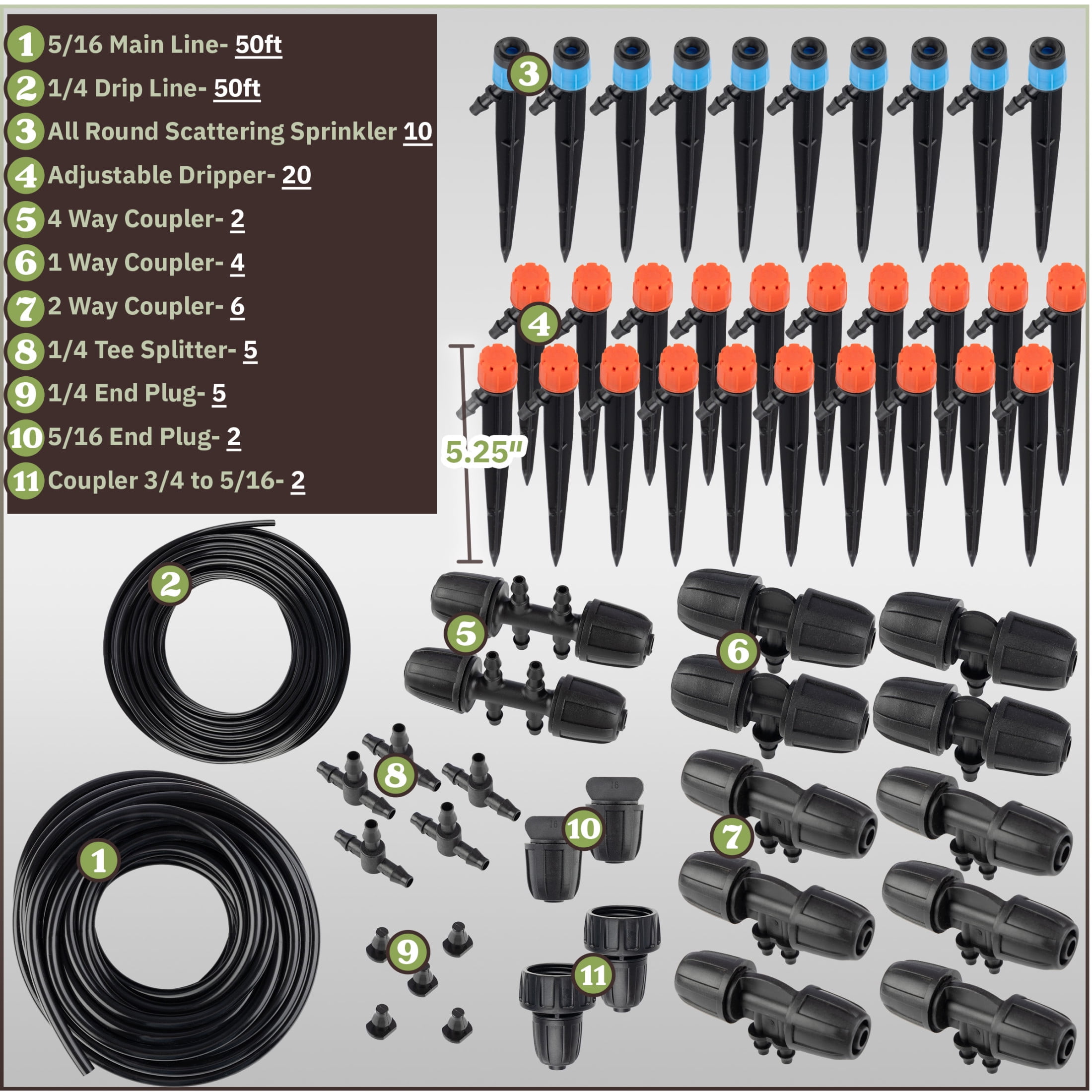 Pure Garden 100ft Adjustable Drip Irrigation System for Garden, Greenhouse, or Raised Beds