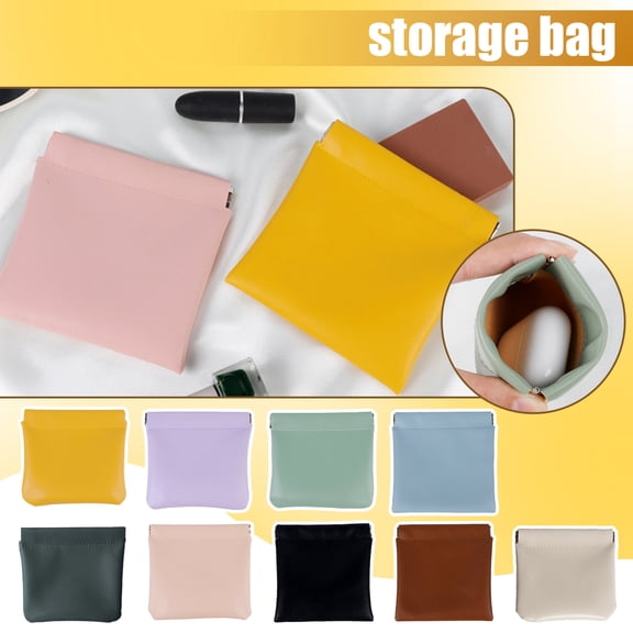 Portable Mini Storage Bag for Purse, Organizer Pouch - Personalized Snap Closure Leather Organizer Pouch, No Zipper Self-Closing Pocket Cosmetic Bag (Small size 4.72*4.72in,Black)
