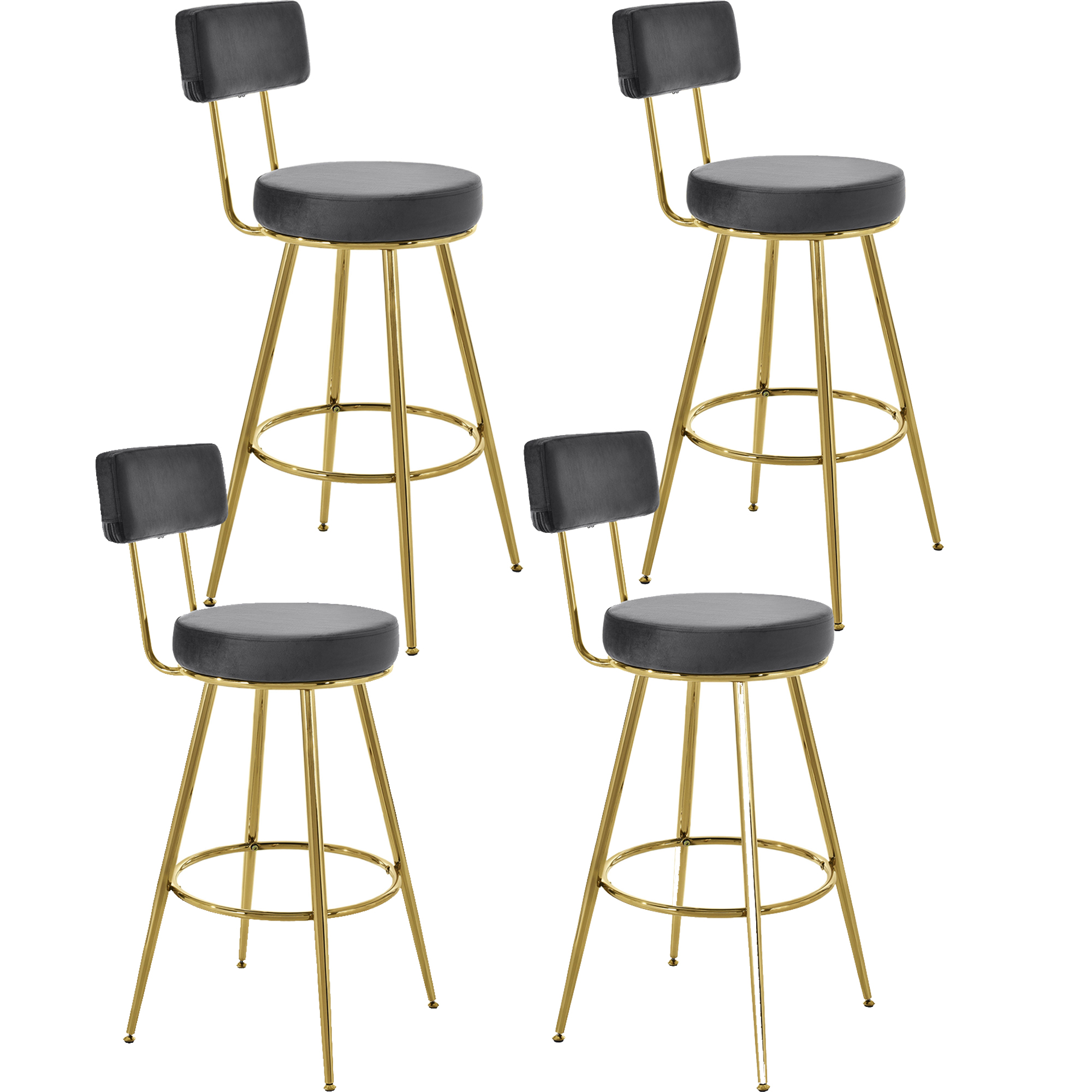 Set of 4 30inch Modern Kitchen High Bar Chairs Velvet Bar Stool Chair