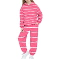 thumbnail image 3 of MKOSPLRT Kids Sweatsuits 2 Piece Set Striped Tracksuits Fleece Hoodies Jogger Sweatpants Baggy Fall Outfits with Pocket 4-15Y, 3 of 6