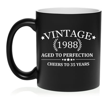 

Cheers To 35 Years Vintage 1988 35th Birthday Ceramic Coffee Mug Tea Cup Gift for Her Him Men Women Sister Brother Housewarming Wife Friend Boyfriend Girlfriend Celebrate(11oz Matte Black)