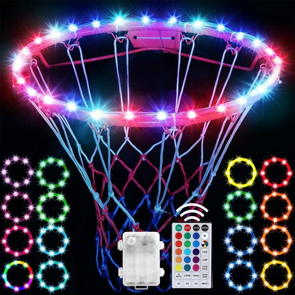 LED Basketball Hoop Light | 17 Colors & 7 Modes | Remote Control | IP68 Waterproof Outdoor Rim Lighting | Timer Function | Easy Install | Super Bright | Fits 4.9ft Rims | Plastic | Includes Zip Ties