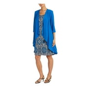 R&M RICHARDS Womens Blue Stretch Textured With Necklace And Jacket Ikat Sleeveless Above The Knee Wear To Work Dress 6