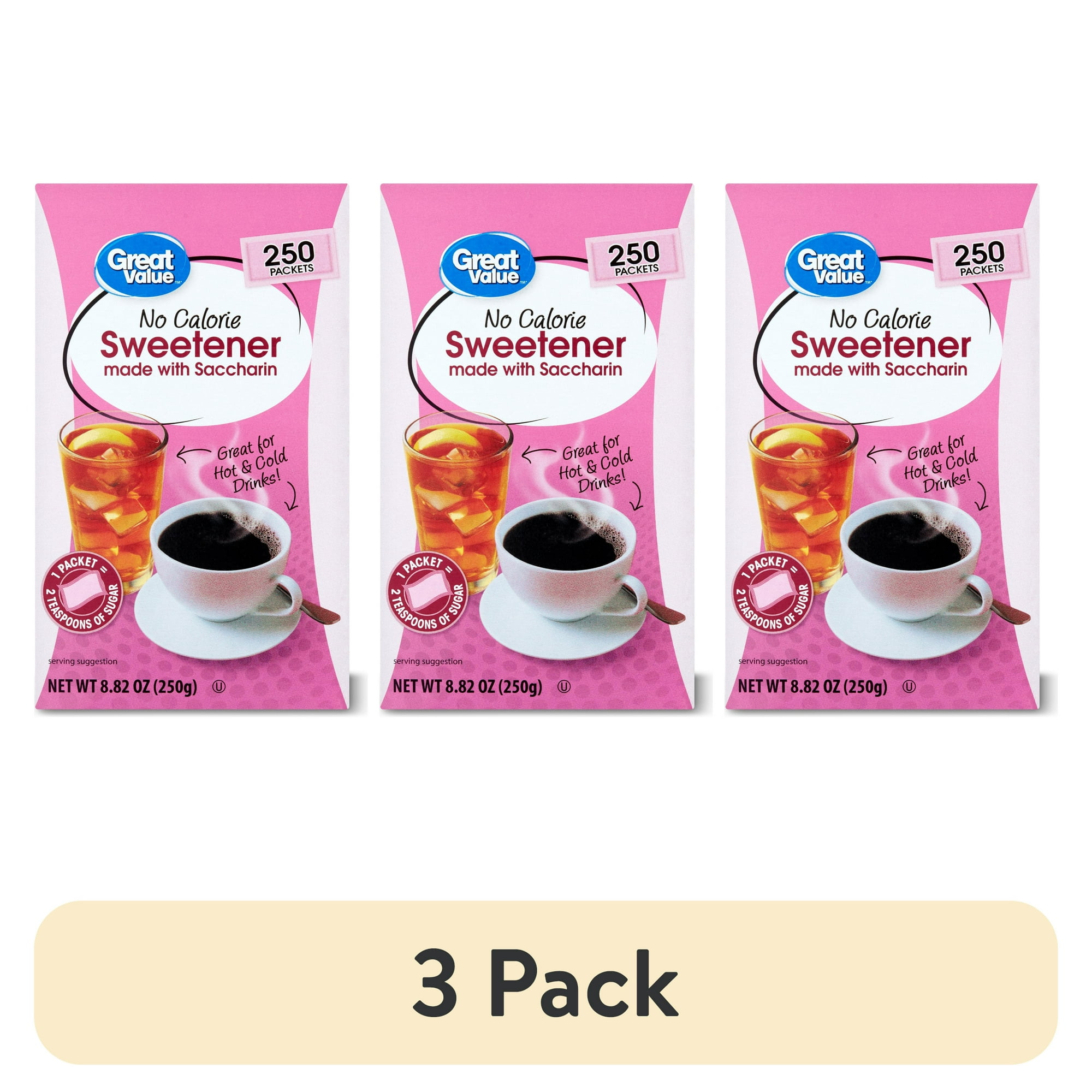 (3 pack) Great Value No Calorie Sweetener, 250 Count, 8.82 oz