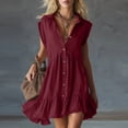 thumbnail image 2 of Fewfanhot Casual Summer Dresses for Women Summer Dress Notched V Neck Front Button Sleeveless Ruffle Hem Beach Vacation Mini Sun Dress, 2 of 5