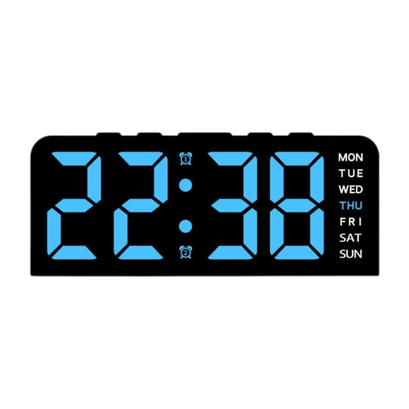Reloj despertador digital LED con números arábigos, versátil, 12/24 h, decoración del hogar, grande Azul