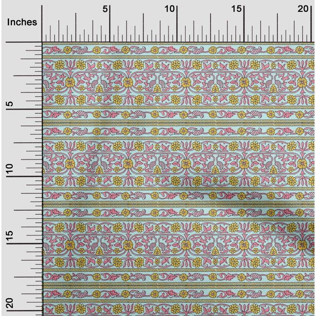 oneOone Polyester Lycra Fabric Leaves & Floral Block Printed Fabric 1 Yard 56 Inch Wide
