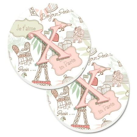 

Caroline s Treasures CJ2002-XCARC Letter X Love in Paris Pink Set of 2 Cup Holder Car Coasters Large multicolor