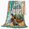 thumbnail image 2 of Coastal Sea Turtle Inspirational Text, Peaceful Coastal Landscape Scene, Soft Flannel Blanket for Beach House and Living Room, Beach Lovers Encouragement Gift, Coastal Home Decor, 2 of 9