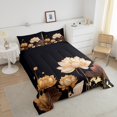 thumbnail image 3 of Chic Lotus Flower Bedding Set Queen for Women Floral Comforter Set, Black and Gold Bedding Comforter Sets White Flower Leaves Duvet Insert, Botanical Plants Down Comforter Breathable, 3 of 6