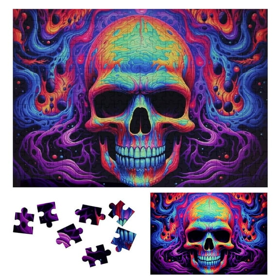 JRXY Skull Psychedelic Art Wooden Jigsaw Puzzle Challenging Difficult Wood Puzzles for Adults Gift 300 PCS