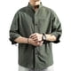 thumbnail image 5 of Camisas casuales holgadas para hombre, camisas de vestir sin cuello, camisas de lino y algodón, camisas con botones Verde, 5 of 7