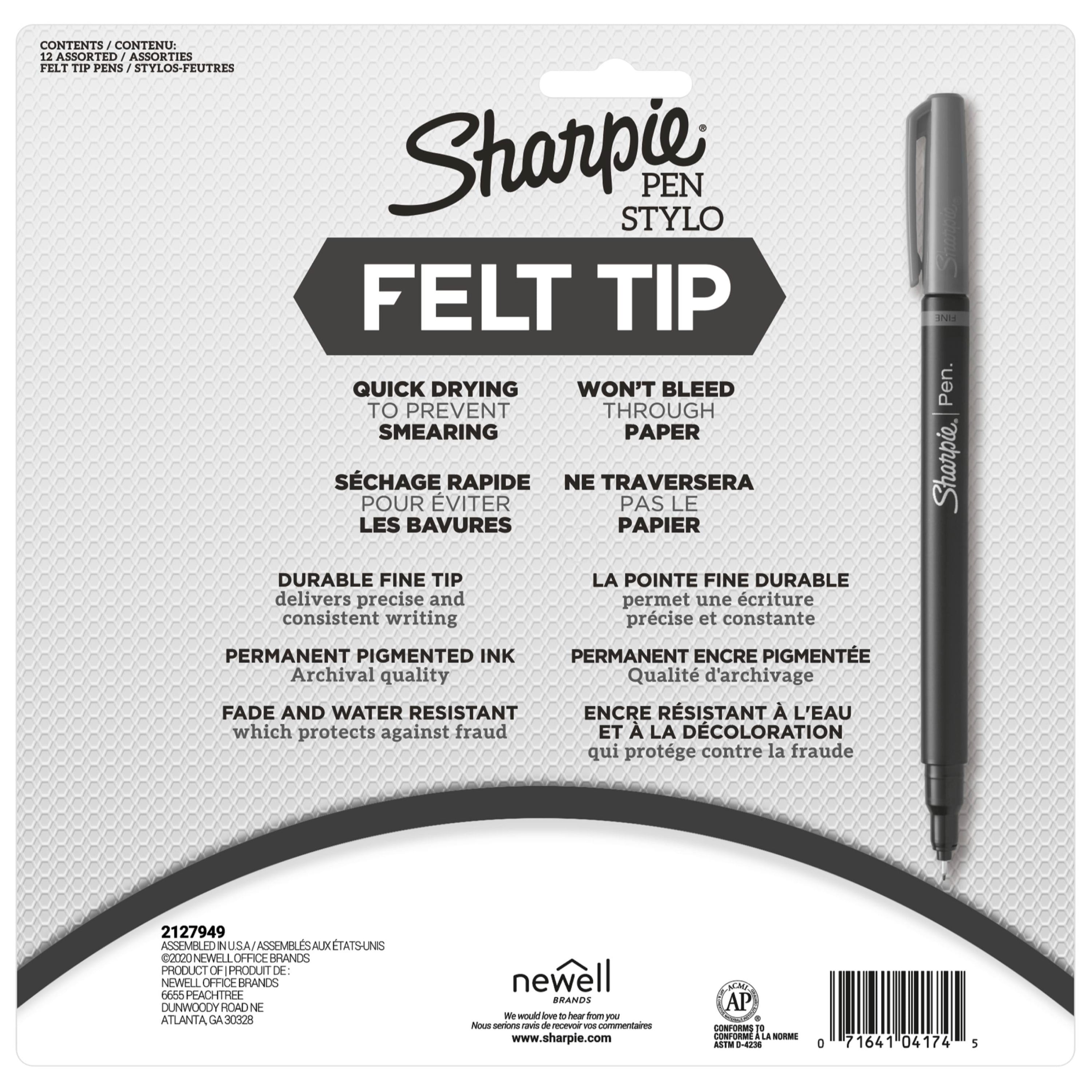 Sharpie Felt Tip Pens - Assorted Colors, Fine Point, Set of 12