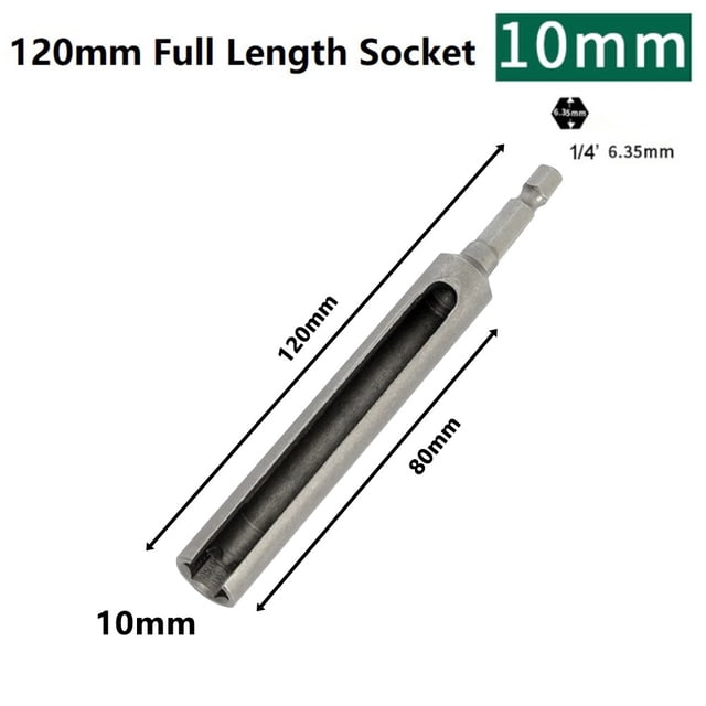 1Pc 120mm Nut Driver 1/4Inch Slotted Extension Driver Quick-Change Hex Shank Slotted Drill Bit Socket Wrench 8mm 10mm 12mm 13mm 10mm