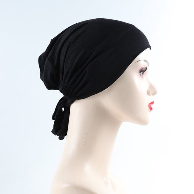 Women's Muslim Elastic Band Ethnic Hijab Solid Color Adjustable Small Cap Tube Cap Wrapped Turban Cap Lace Up