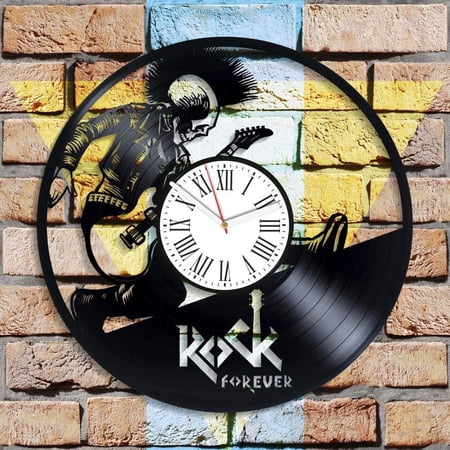 Rock Forever Wall Clock Minimalist Decor for Living Room Xmas Gift for Boys Hard Music Vinyl Clock Hard Rock Music Home Decor Vintage Vinyl Record Clock Birthday Gift