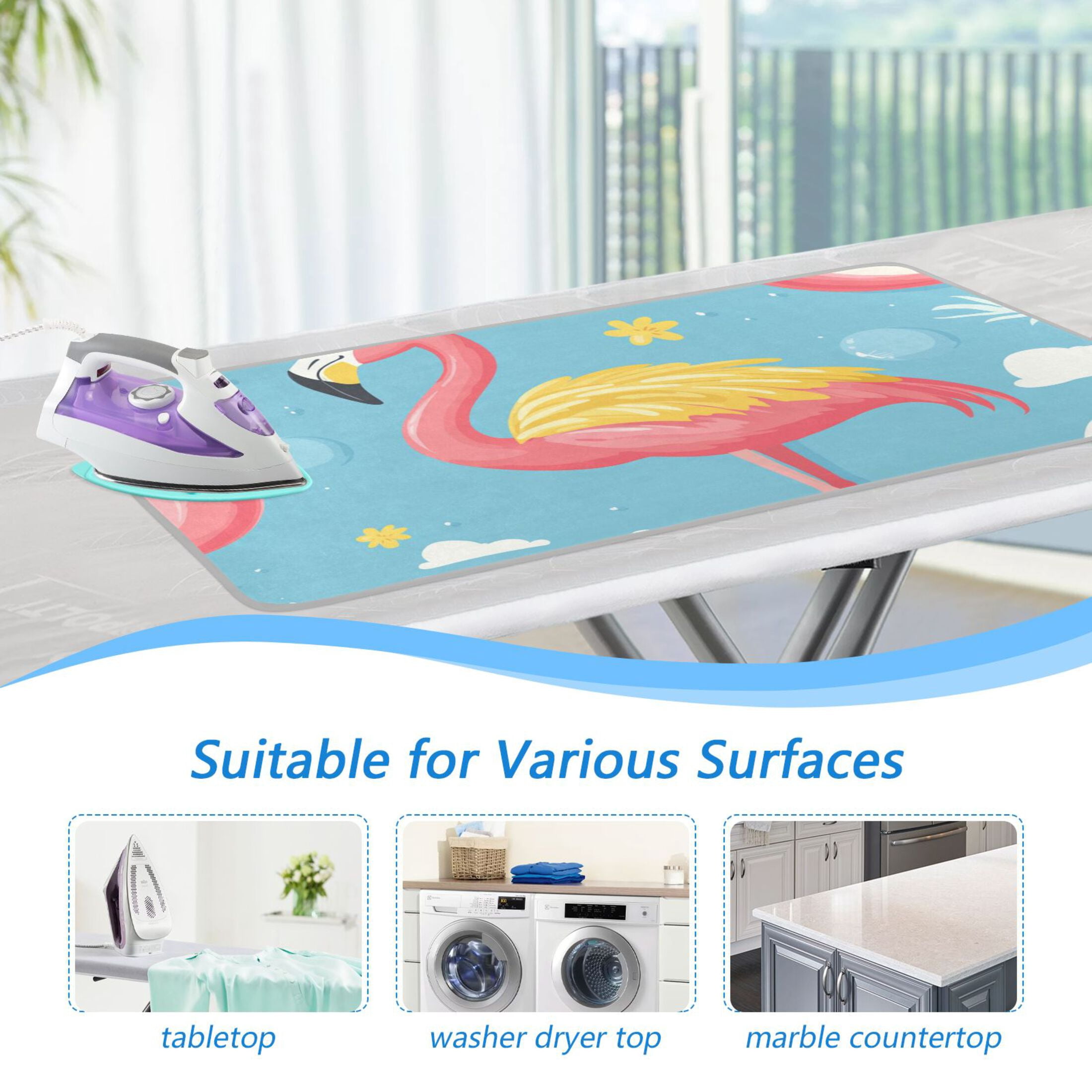 Flamingo Swim Circles Cartoon Ironing Mat Blanket Portable Travel Ironing Pad Heat Resistant Pad 47.2" x 27.6”