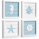 thumbnail image 1 of Decoración de pared de playa con tema oceánico (juego de 4 enmarcados) Arte de pared costero 3D con estrella de mar, caballito de mar, dólar de arena y coral - Decoración de baño de playa turquesa -, 1 of 5