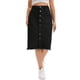thumbnail image 1 of Falda de mezclilla con botones y dobladillo deshilachado H-Line hasta la rodilla para mujer INSPIRE CHIC, casual, color negro, talla S, 1 of 6