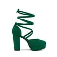 thumbnail image 3 of BLISSFUL STEP Women's Pumps Block Heels Platform Strappy Lace up Pumps Emerald Green 7, 3 of 7