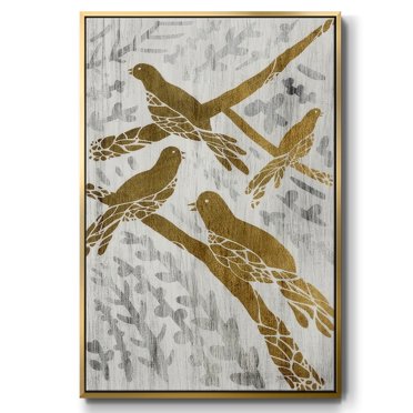 Four Calling Birds - Gold Leaf Holiday - Framed Gallery Wrapped Holiday Canvas - 25 x 37 - Gold Frame