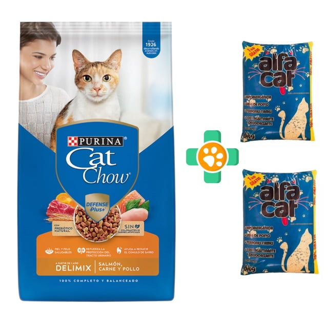 Alimento Para Gato Cat Chow Delimix de 15 Kg + Arena Alfa Cat de 12 kg