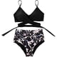 thumbnail image 3 of Trajes de baño de 2 piezas con estampado floral de cordón de talle alto para mujer Criss Cross X Large Black Floral Jormftte HMHZ845-39, 3 of 7