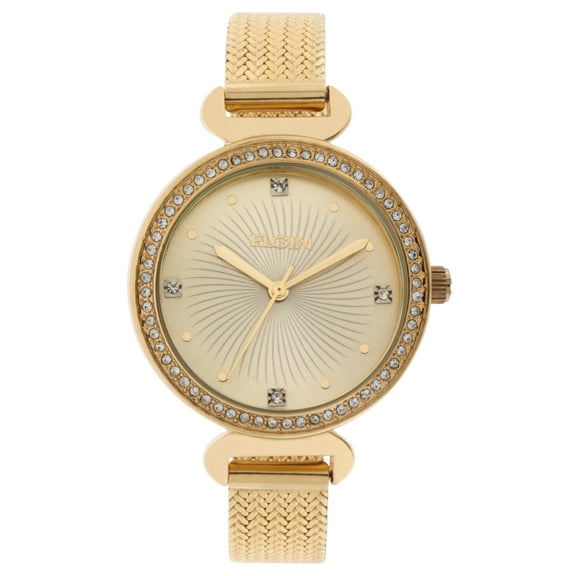 Elgin Adult Woman's Gold-Tone Analog Watch with Sunray Dial - EG1610011