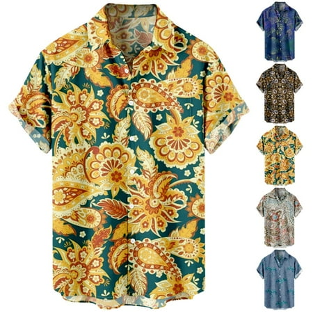 

Adult Kids Short Sleeve Button Down Hawaii Shirts Print Relaxed-Fit Blouses For Men