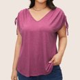 thumbnail image 3 of CKpwisy Plus Szied Cap Sleeve Tank Tops Casual Drawstring Tshirts Solid V Neck Tunics Blouses Comfy Loose Summer Basic Tees Shirts Ladies Elegant Pleated Tunics Shirts, 3 of 5