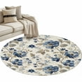 thumbnail image 2 of Navy Blue Floral 4ft Round Rug, Beige Vintage Farmhouse Botanical Leaves Non-Skid Rubber Backing Large Area Rugs - Living Room Bedroom Home Office, Indoor Floor Mat Carpets Washable Rug, 2 of 9