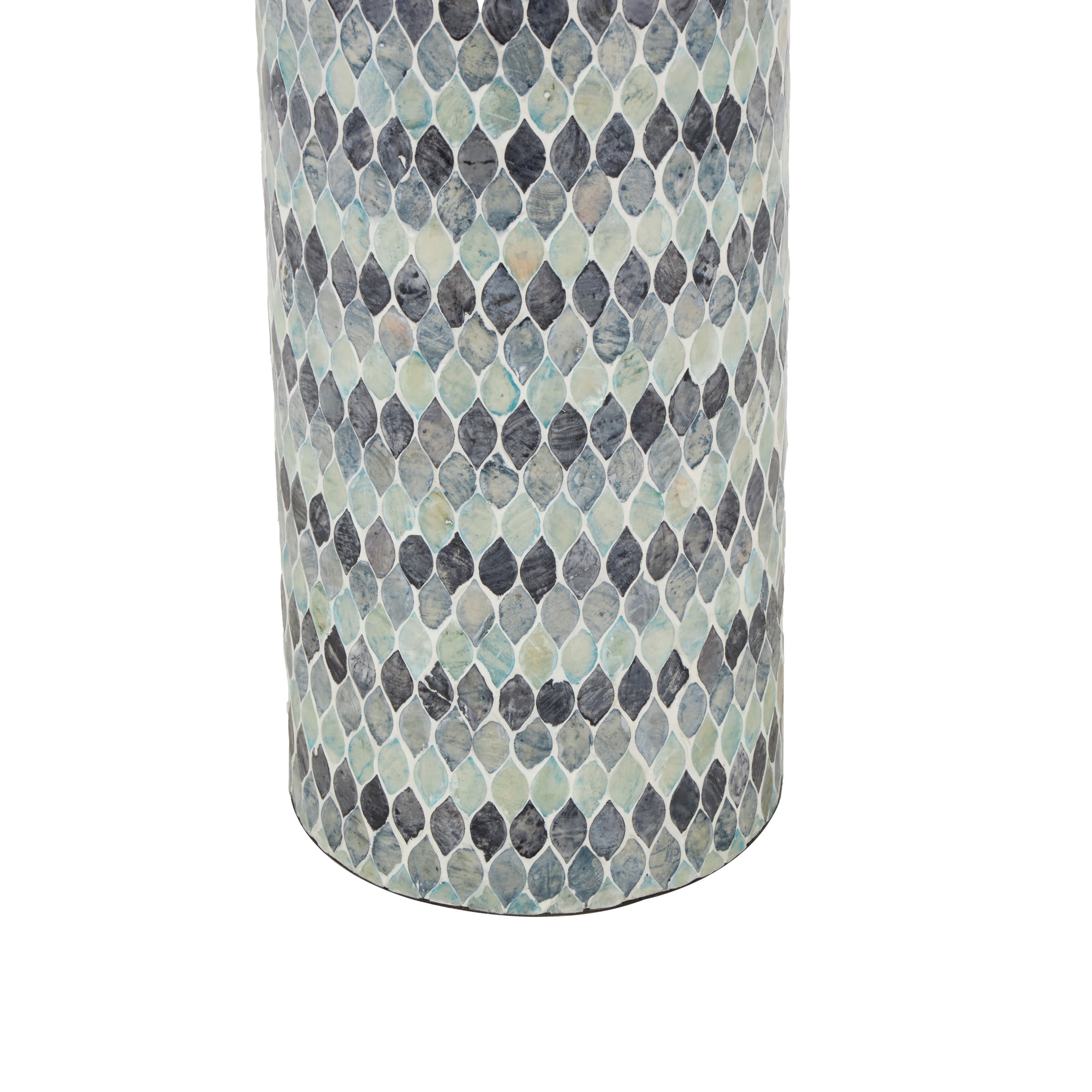 DecMode 26" Handmade Mosaic Blue Mother of Pearl Shell Vase with White Interior