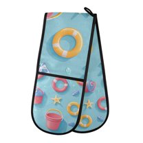 Yayeee Double Oven Mitt Kitchen Heat Resistant Baking 35" x7" Quilted Glove, Pink Beach Toys Pattern
