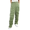 thumbnail image 1 of Gibobby Pantalones deportivos para mujeres Mujer Otoño e Invierno plisado barril recto banda de goma cintura bolsillo pies cierre ropa de trabajo(Verde,G), 1 of 5