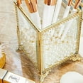 thumbnail image 3 of PuTwo Makeup Brush Holder Cosmetic Organizer Brass Glass Vintage Storage with White Pearls, Golden, 3 of 7