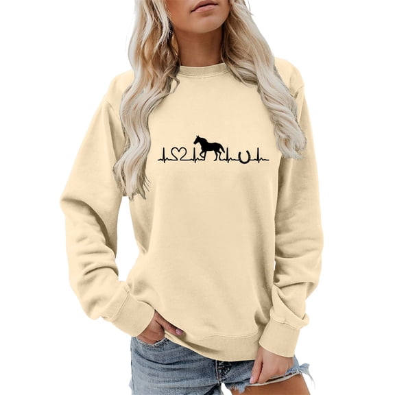 Sweaters For Women Horse Heartbeat Graphic Hoodless Sweatshirt Long Sleeve Crew Neck Pullover Tops Soft Breathable Fabric For Horse Lover Casual Daily Wear L Womens Sweaters