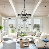 GMizon 20-inch simple retro crystal chandelier, 9-head bedroom chandelier, suitable for dining room corridor living room chandelier (black)