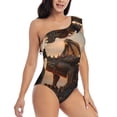 thumbnail image 3 of Salouo Sky Sunset Bronze Dragon Pattern One Shoulder Ruffled One Piece Swimsuit for Women V Neck Swimwear Tummy Control Bathing Suit-Large, 3 of 6