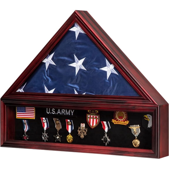 KCRasan Large Mahogany Shadow Box for 5x9.5 Folded Flag Display