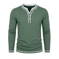 thumbnail image 4 of JIAYUE Men's T Shirt Fashionable Contrast Color Trim Henley Long Sleeve Shirts V Neck Buttons Placket Slim Fit Casual Pullover Tops For Commute Travel And Daily Comfortable Wear, 4 of 7