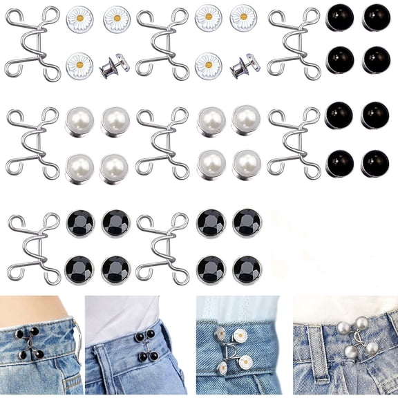Trianu 48 Pcs Adjustable Waist Buckle Extender Set, 8 Set 4 Style Jean Button Pins No Sewing Required Pants Clips for Waist, Pant Waist Tightener for Jeans Dress Perfect Fit Instant Button