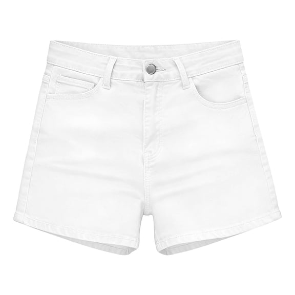 VNKIDY Womens High Waisted Denim Shorts With Classic Five Pocket Design Slim Fit Rolled Hem Casual Stretch Jean Shorts For Everyday Errands Summer Outings White S