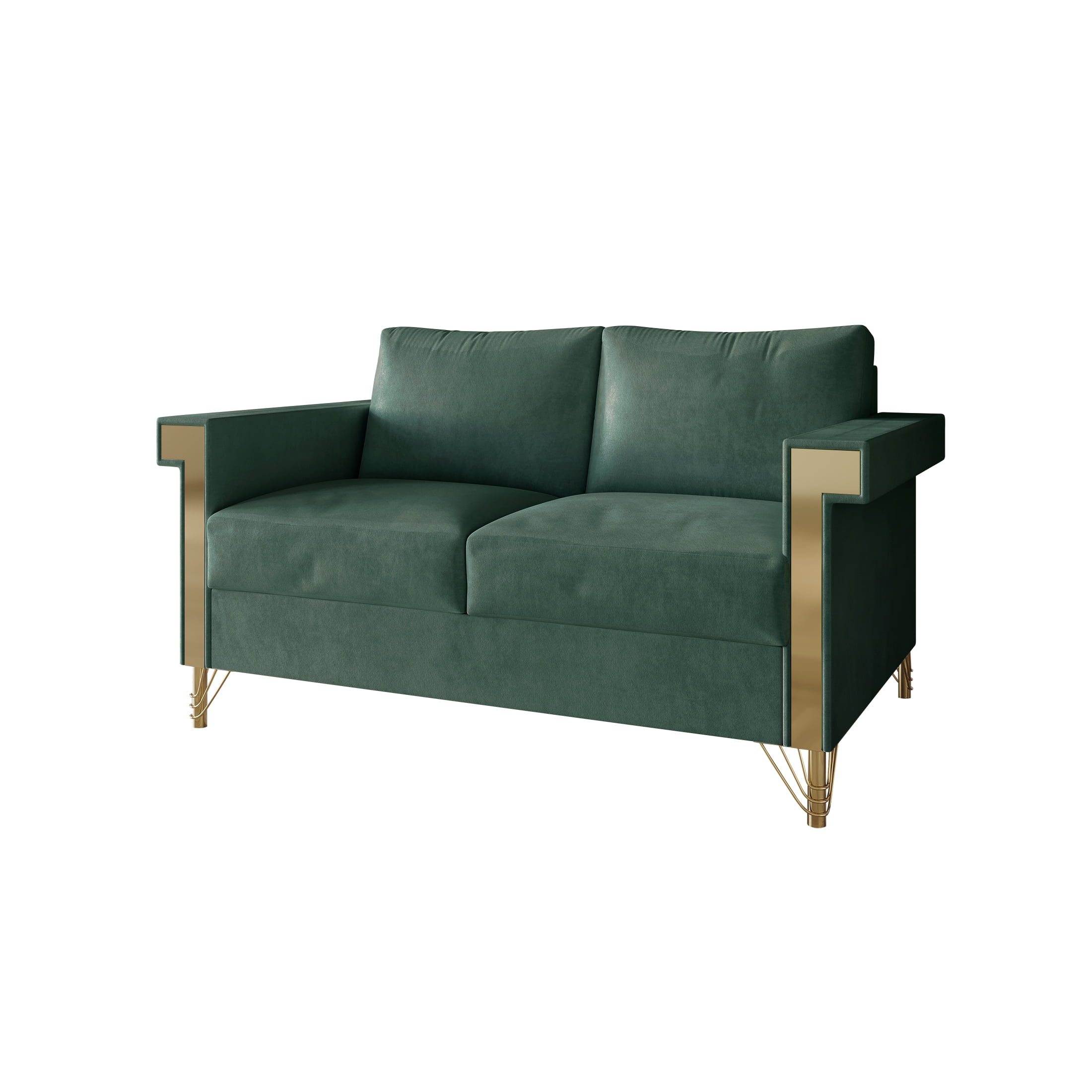 Castle Place Comtemporary Glam Velvet Upholstered Loveseat, Carribean Green