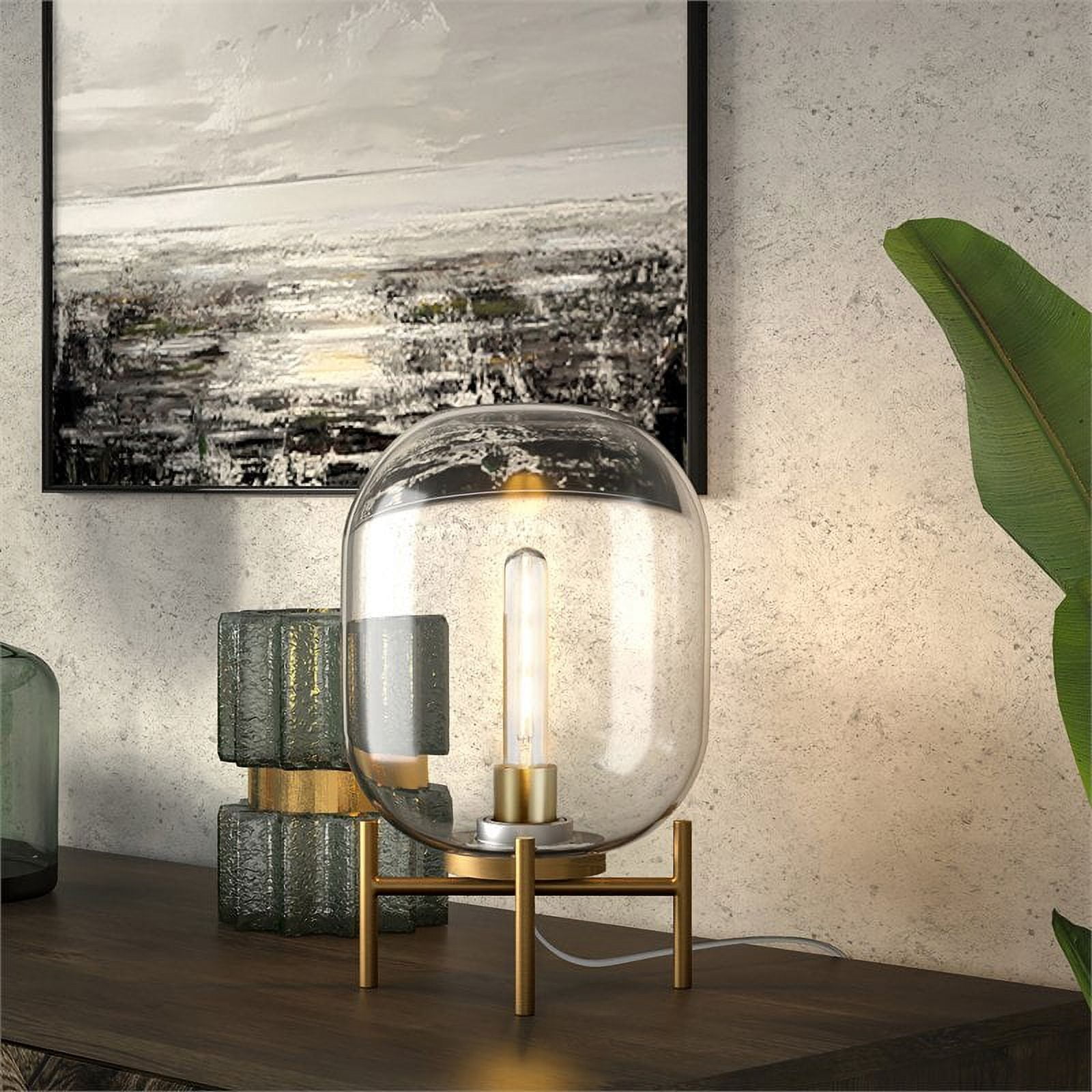 Evelyn&Zoe 15.38" Tall Table Lamp with Glass Shade in Brass/Clear Table Lamp Brass/Clear 15" Tall