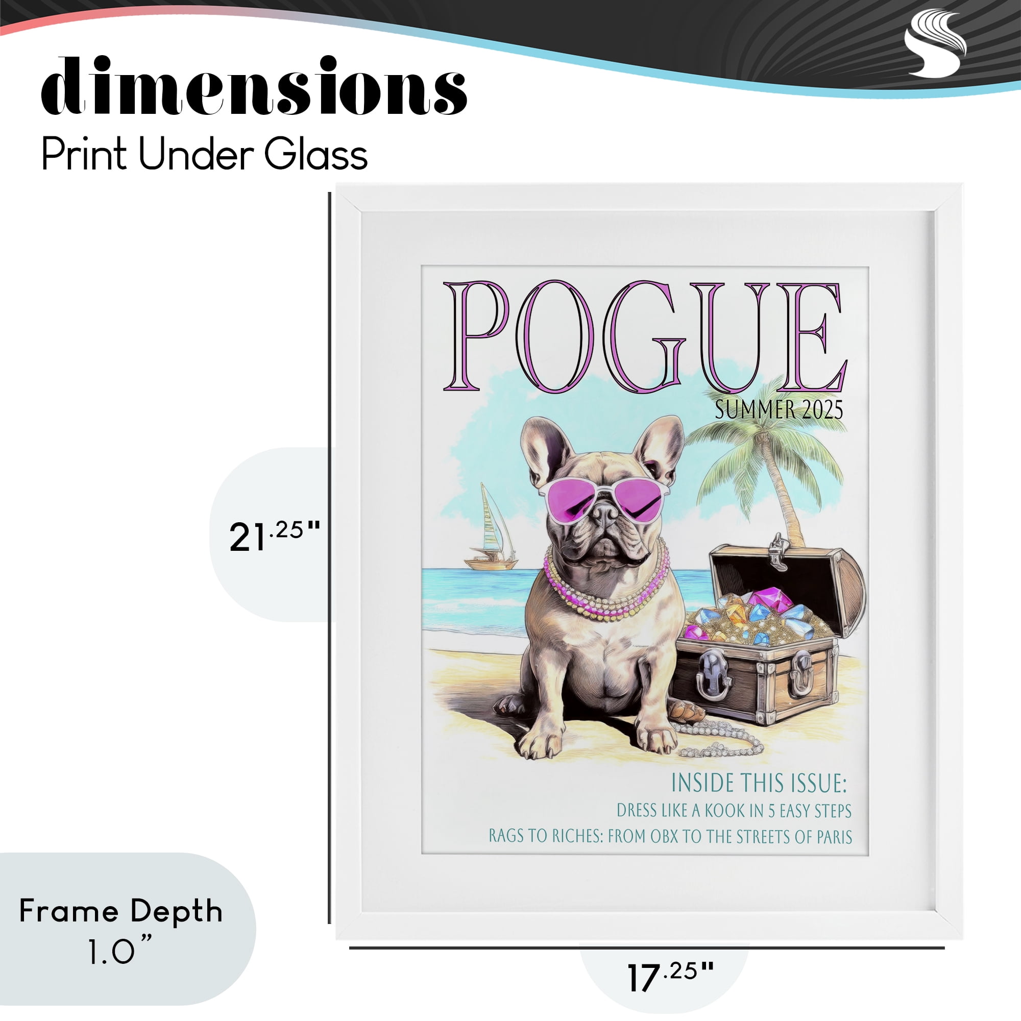 Stupell Industries Pogue Summer Dog Fashion White Framed Print Under Glass, design by Grotto Studios