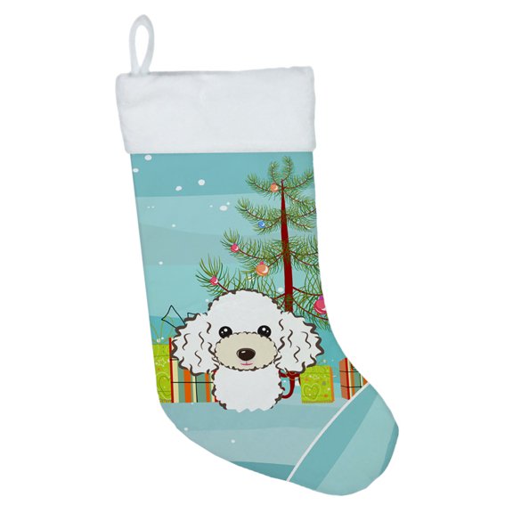 Carolines Treasures BB1629CS Christmas Tree and White Poodle Christmas Stocking  Large multicolor