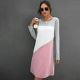 thumbnail image 4 of Women Long Sleeve O-Neck Midi T-Shirt Dress Colorblock Loose Tunic Blouse Top, 4 of 14