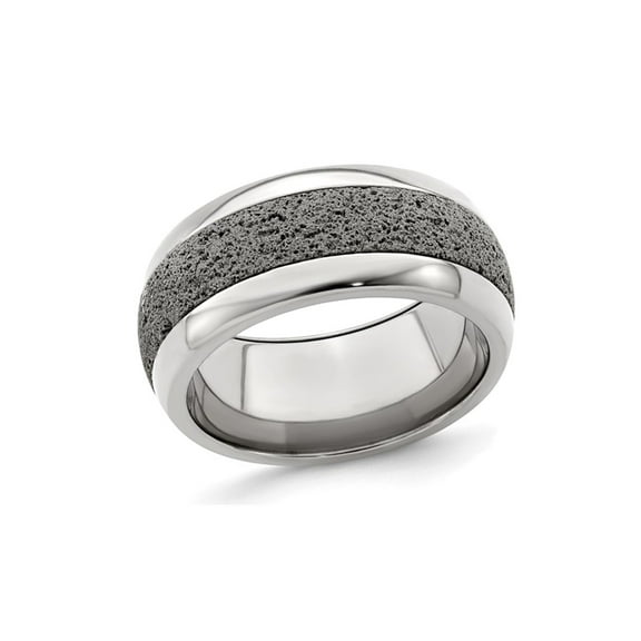 Gem & Harmony Mens Titanium 10mm Pattern Band Ring with Grey Crete for Men